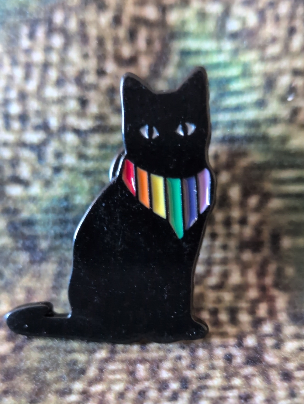 Black Cat Enamel Pin with Rainbow Scarf - Unbranded
